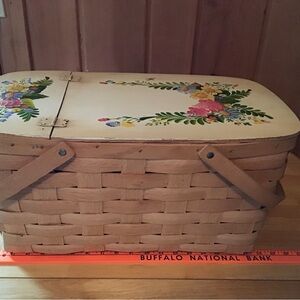 Vintage Floral Woven Basket with Lid